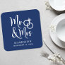 Wedding Favor Mr Mrs Navy Blue Square Paper Coaster