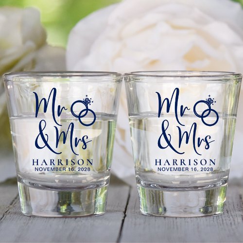 Wedding Favor Mr Mrs Navy Shot Glass