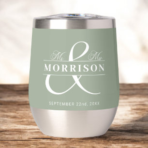 Wedding Favor Mr Mrs Sage Green Thermal Wine Tumbler