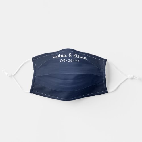 Wedding Favor Navy Blue Heathered Pattern  Names Adult Cloth Face Mask