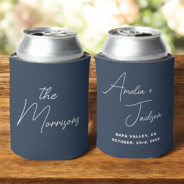 Wedding Favor Navy Blue Modern Minimalist Names Can Cooler (Creator Uploaded)