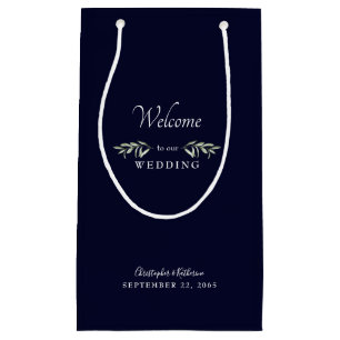 Wedding Favor Navy Names & Date Small Gift Bag