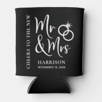 Monogram Modern Black and Gold Wedding Favor Can Cooler, Zazzle