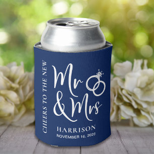Wedding Favor New Mr Mrs Navy Blue Can Cooler