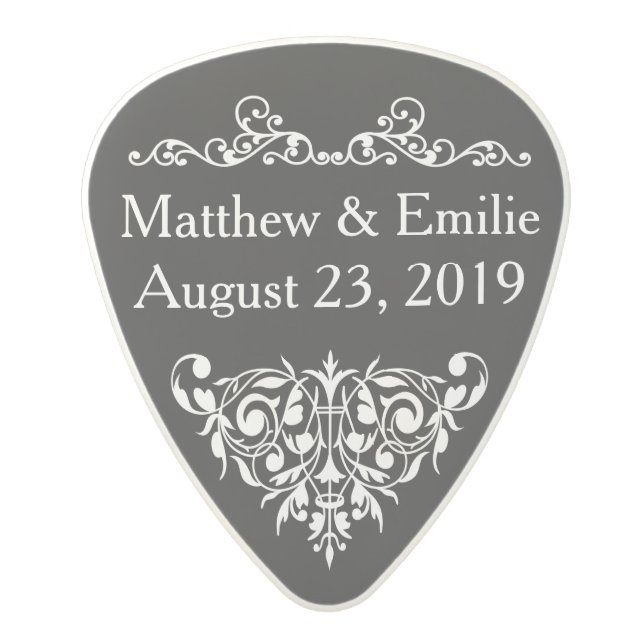 Wedding Favor - Ornate Black Polycarbonate Guitar Pick (Front)