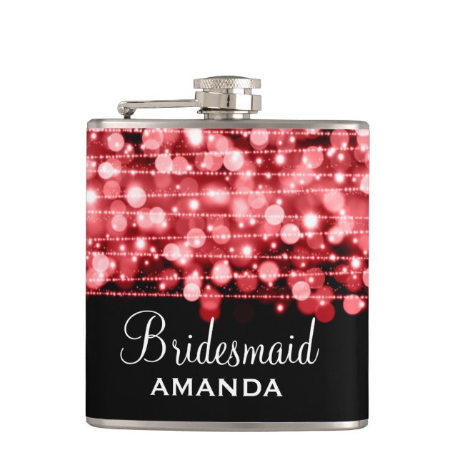 Wedding Favor Party Sparkles Red Hip Flask (Front)