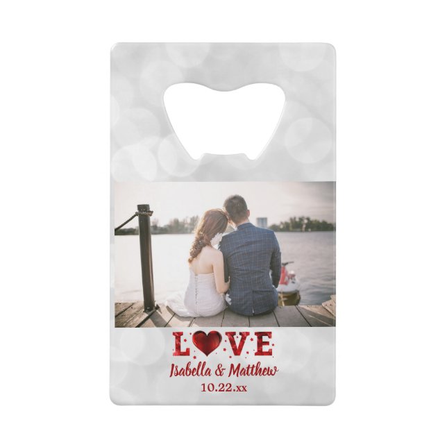 Wedding Favor Photo Love Forever Red Heart Credit Card Bottle Opener (Front)