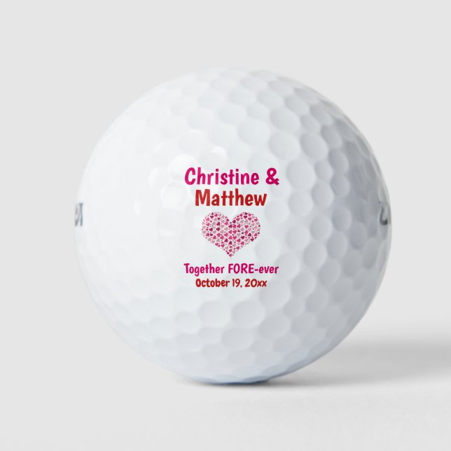 Wedding Favor Pink Hearts Love Forever Golf Balls (Front)