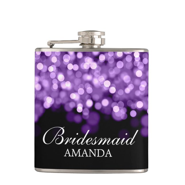 Wedding Favor Purple Lights Hip Flask (Front)