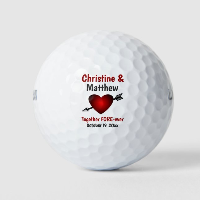 Wedding Favor Red Heart Love Forever Golf Balls (Front)