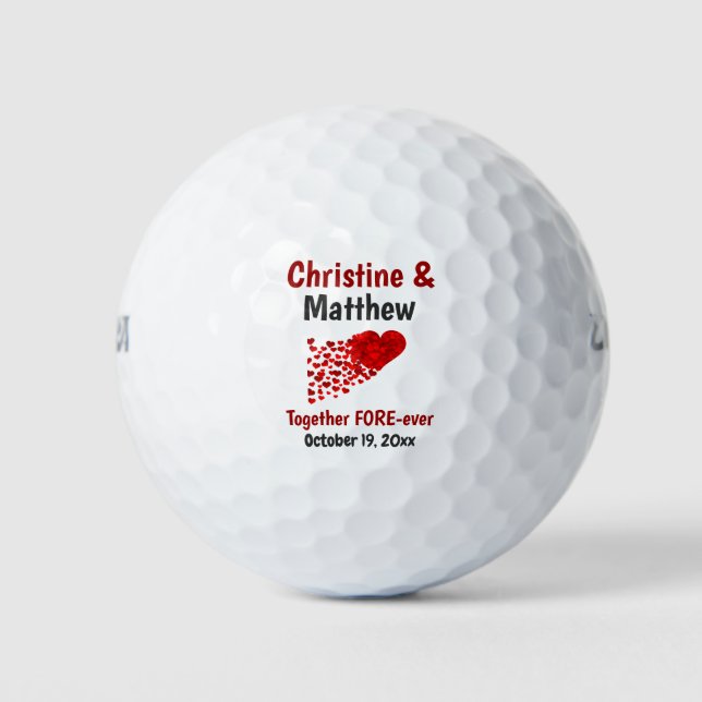 Wedding Favor Red Hearts Love Forever Golf Balls (Front)