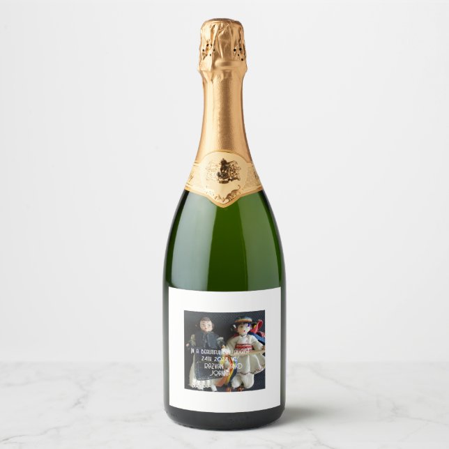 Wedding Favor  Romanian National Costume Sparkling Wine Label (Front)