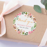 Wedding Favor Romantic Floral Decor Thank You Classic Round Sticker<br><div class="desc">Make your wedding favors extra special with these Romantic Floral Wedding Thank You Favor Stickers. Featuring a beautiful floral wreath design in shades of pink and green, these stickers are the perfect finishing touch for any wedding favors. Use Zazzle's design tool to customize them with your names, wedding date, or...</div>