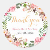 Wedding Favor Romantic Floral Decor Thank You Classic Round Sticker (Front)