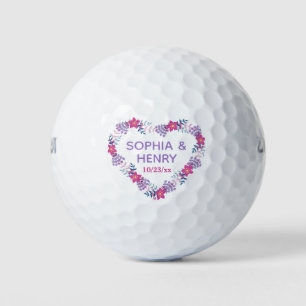 Wedding Favor Rustic Floral Heart Golf Balls