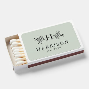 Wedding favor rustic monogram sage green matchboxes