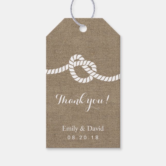 Wedding Favor Rustic Tying the Knot Burlap Gift Tags (Front)