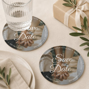 Wedding Favor Save the Date Photo Elegant Round Paper Coaster