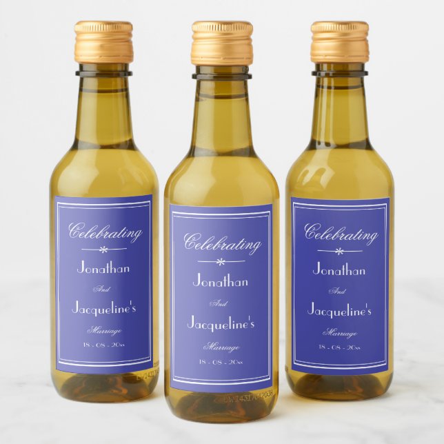 Wedding Favor Script Beautiful Blue Mini Wedding  Wine Label (Bottles)
