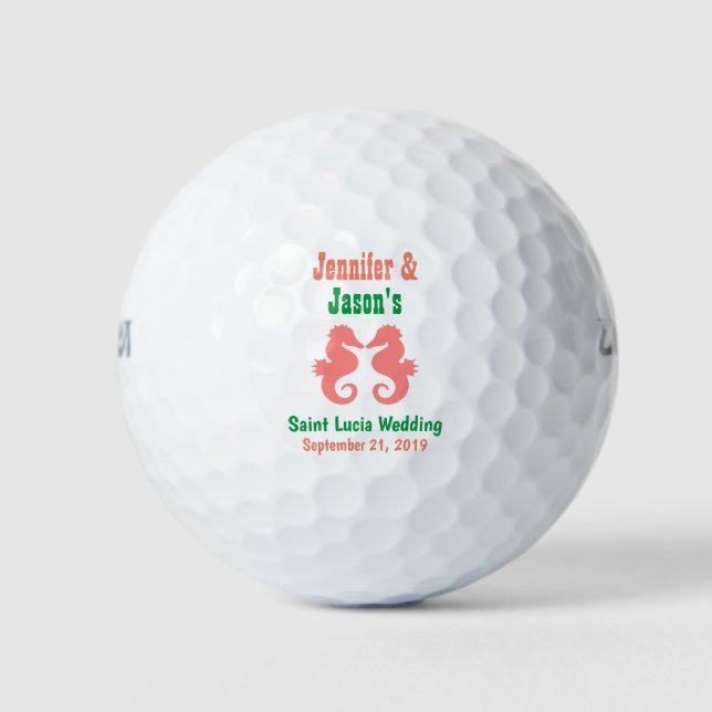 Wedding Favor Seahorse Beach Tropical Destination Golf Balls (Front)