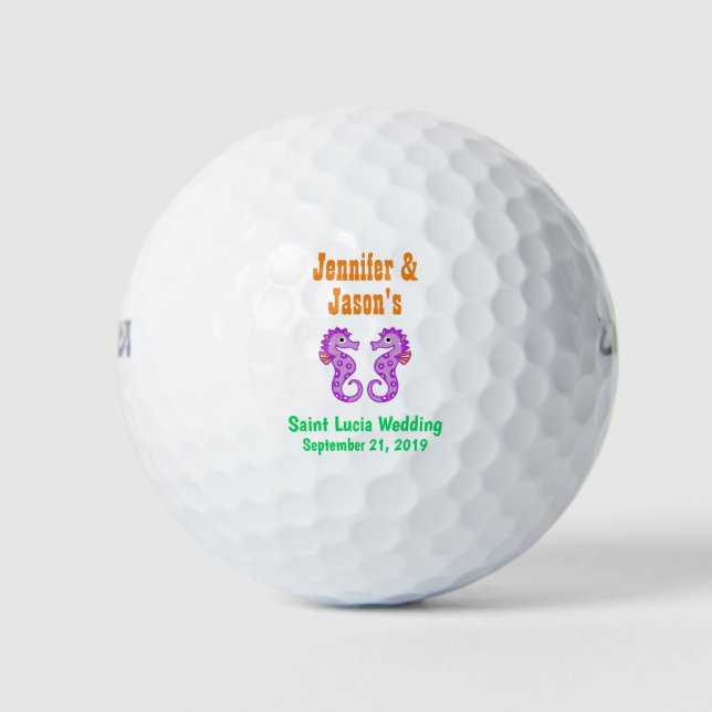 Wedding Favor Seahorse Beach Tropical Destination Golf Balls (Front)