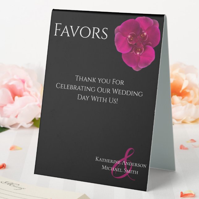 Wedding Favor Sign-Black Fuchsia Orchids- Table Tent (In SItu (Wedding))