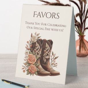 Wedding Favor Sign-Cowboy Boots with Flowers Table Tent