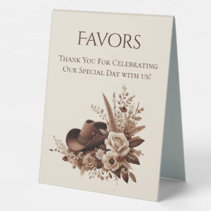Wedding Favor Sign-Cowgirl Hat with Flowers Table Tent