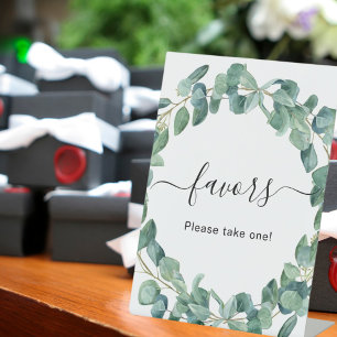 Wedding favor sign eucalyptus greenery