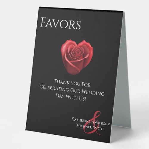 Wedding Favor Sign_Heart Shaped Red Rose_ Table Tent Sign