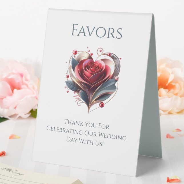 Wedding Favor Sign-Modern Heart Shaped Rose Table Tent (In SItu (Wedding))