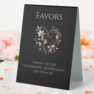 Wedding Favor Sign-Modern Rose Gold Flowers  Table Tent