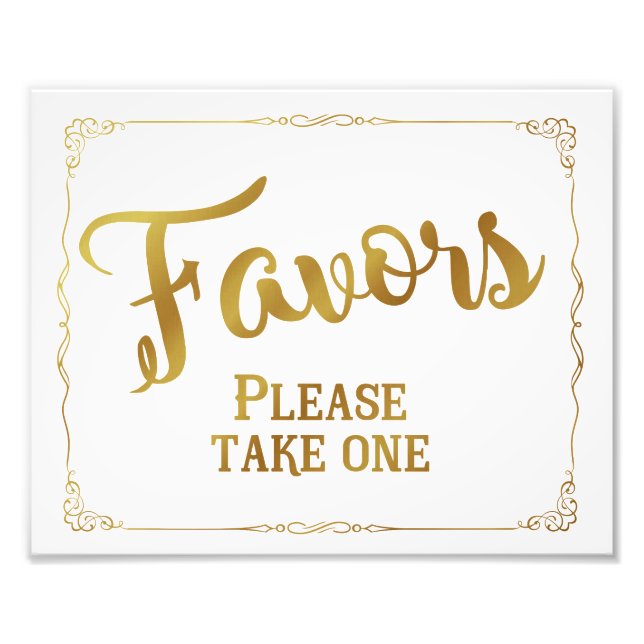 Wedding favor sign, party favor, gold, custom photo print (Front)