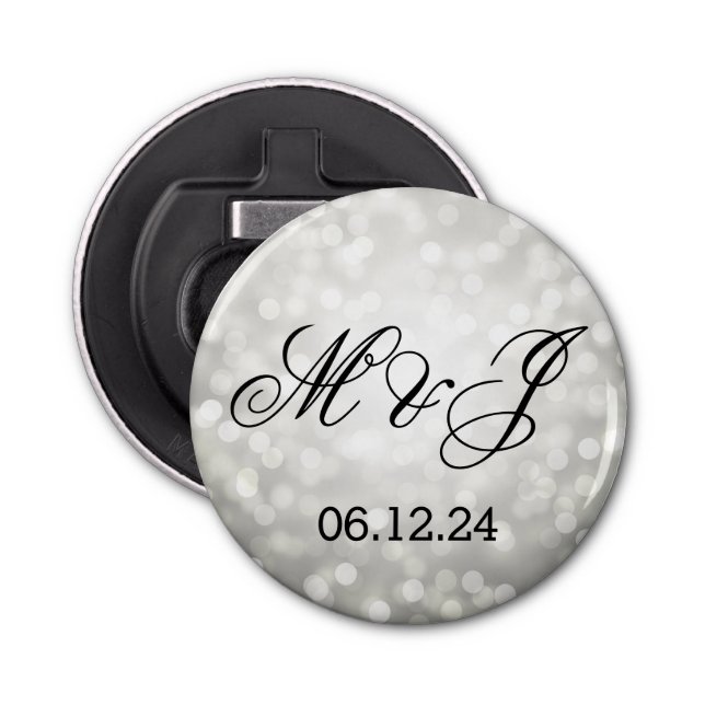 Wedding Favor Silver Glitter Lights Bottle Opener (Front)