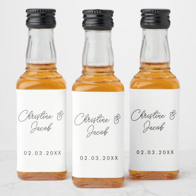 wedding favor simple elegant modern bridal party liquor bottle label (Bottles)