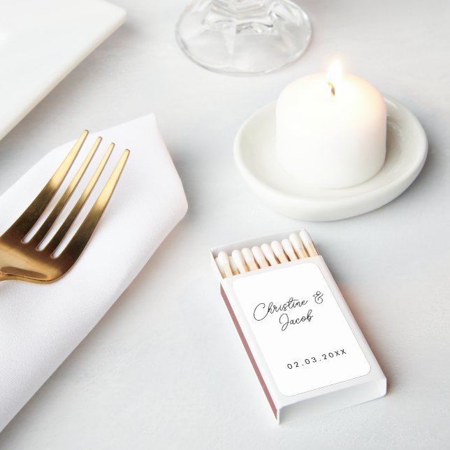 wedding favor simple elegant modern bridal party matchboxes (Insitu)