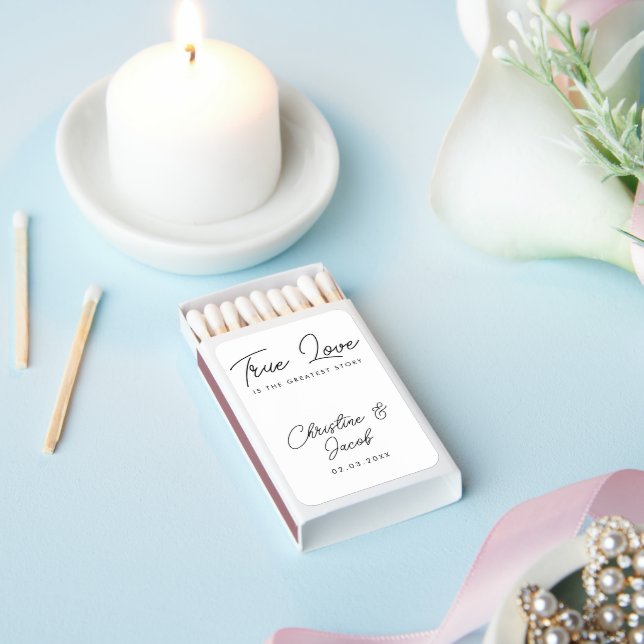 wedding favor simple elegant modern bridal party matchboxes (Insitu)