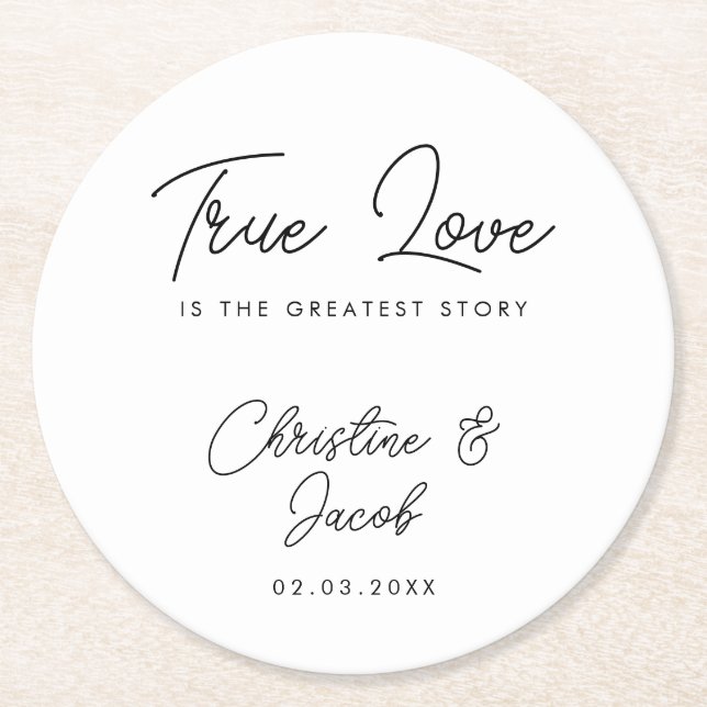 wedding favor simple elegant modern coffee tea bag round paper coaster (Front)