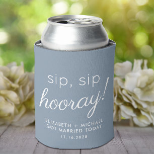 Wedding Favor Sip Sip Hooray Dusty Blue Can Cooler