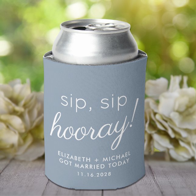 Wedding Favor Sip Sip Hooray Dusty Blue Can Cooler (Creator Uploaded)