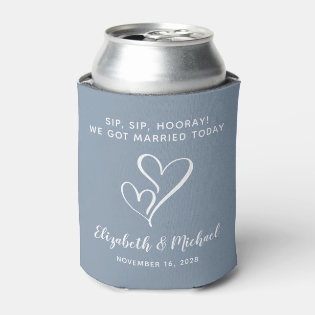 Wedding Favor Sip Sip Hooray Dusty Blue Can Cooler (Can Front)