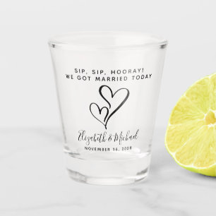 Wedding Favor Sip Sip Hooray Hearts Shot Glass