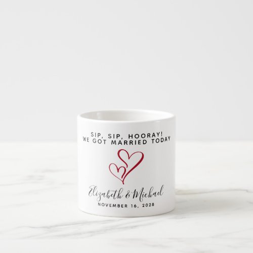 Wedding Favor Sip Sip Hooray Red Hearts Espresso Cup