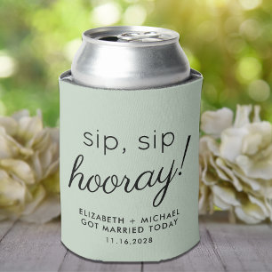 Wedding Favor Sip Sip Hooray Sage Green Can Cooler