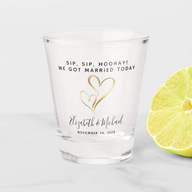 Wedding Favor Sip Sip Hooray Shot Glass (Front)