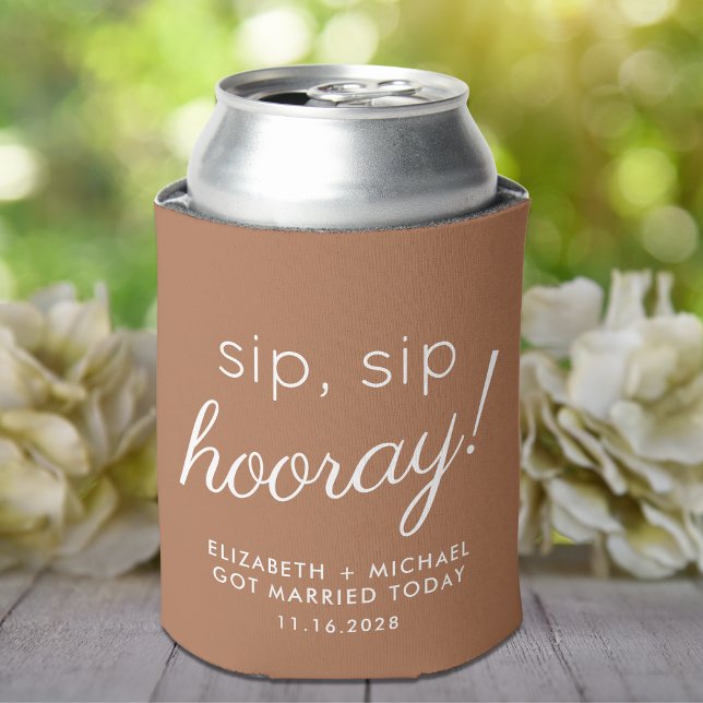 Wedding Favor Sip Sip Hooray Terracotta Can Cooler (Creator Uploaded)