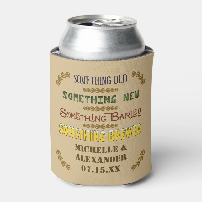 Wedding Favor Something Brewed Personalized Beer Can Cooler (Can Front)