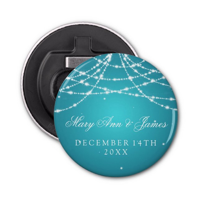 Wedding Favor Sparkling String Turquoise Bottle Opener (Front)