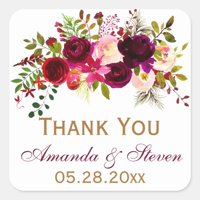 Wedding Favor Sticker - Burgundy Florals, Foliage (Front)