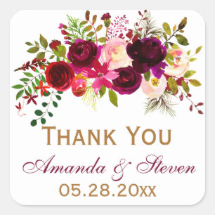 Wedding Favor Sticker - Burgundy Florals, Foliage